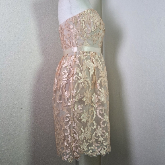 Marchesa Notte Strapless Nude Pink Floral Embroidered Lace  Cocktail Dress Sz S - Picture 3 of 15